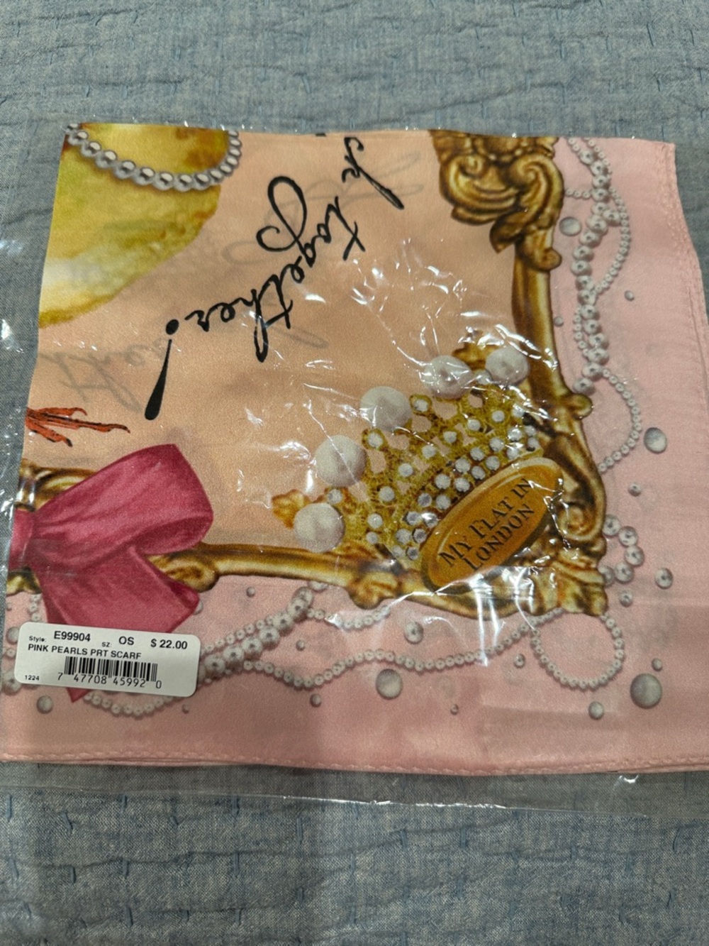 Pink Pearl Motif Silk-Feel Scarf by